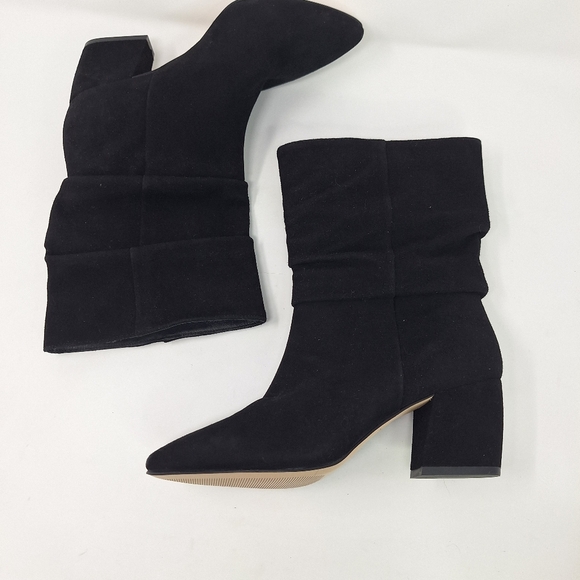 Botkier Skylar Black Suede Pounted Toe Heeled Boot With Folded Slouchy Look - Picture 4 of 9